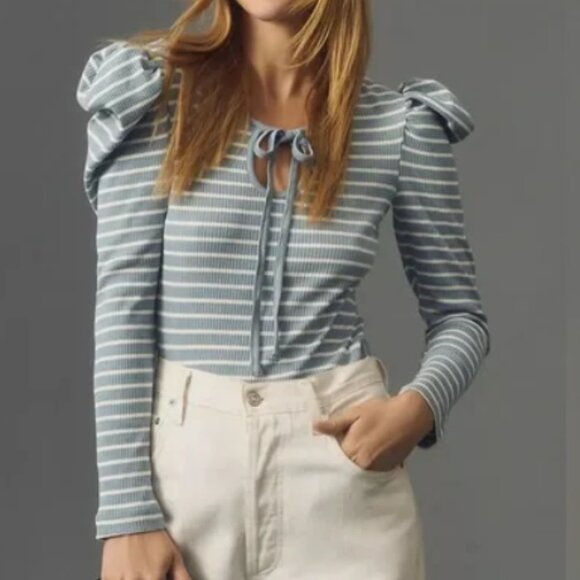 Anthropologie Tops - Anthropologie Striped Blue Dusk Preppy Top